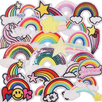 25Pcs Kid Embroidered Patch Rainbow Sew on/Iron on Patch Applique Clothes Jeans Sewing Flowers Applique DIY Accessory