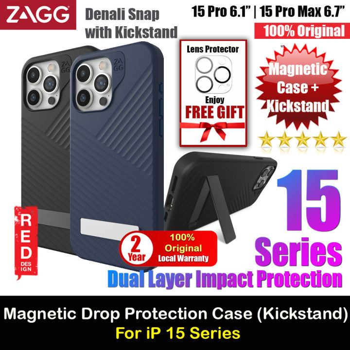 ZAGG Denali Snap iPhone 15 Pro Max Case with Kickstand for Phone - Drop  Protection (16ft/5m), Dual Layer Textured Cell Phone Case for iPhone 15,  No-Slip Design, MagSafe Phone Case 