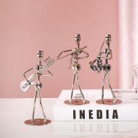 Metal Musician Guitar Player Statue Musical Instrument Little Iron Art Figurine Collectible Home Cafe Office Book Shelf Decorate