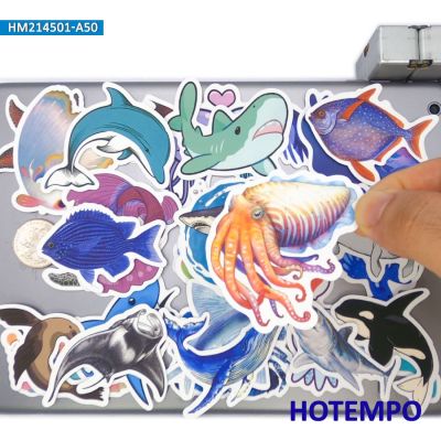 50 Pieces Marine Organism Cute Cartoon Fish Squid Turtles Crab Shark Laptop Car Stickers for Kids Stationery Notebook Phone Bike