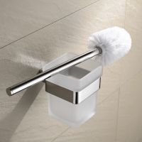 Toilet Brush with Holder Set Glass Toilet Bowl Brush Wall Mounted Polished Bathroom Toilet Cleaning Brush Holder