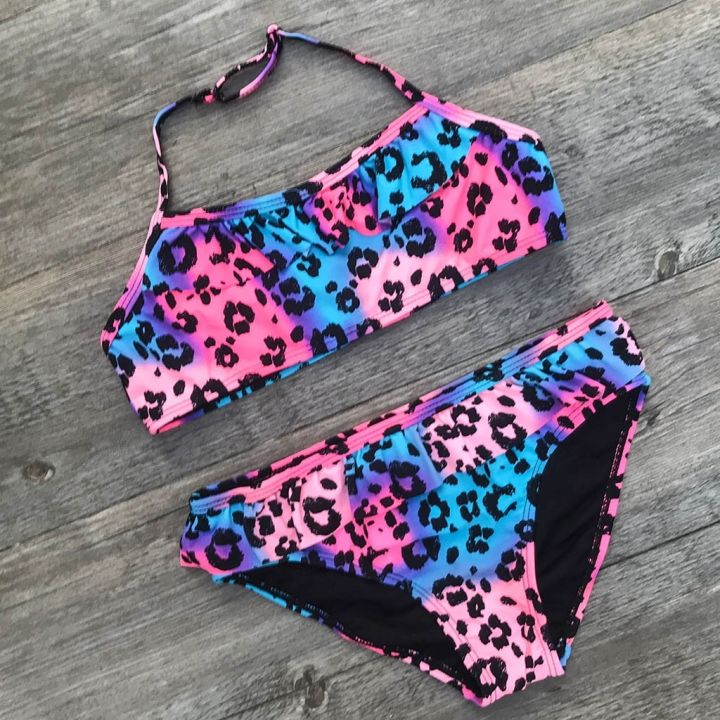 children-baby-girl-swimsuit-leopard-print-bikini-ruched-bikini-set-swimwear-swimsuit-bathing-clothes-7-14-years-old-summer-child