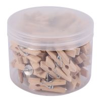 E7Push Pins With Wooden Clips 50Pcs Thumbtacks Pushpins Paper Clips Clothespins for Cork Board and Photo Wall Offices Home Schools Use