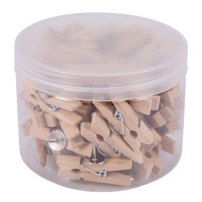 Push Pins With Wooden Clips 50Pcs Thumbtacks Pushpins Creative Paper Clips Clothespins for Cork Board and Photo Wall Offices Home Schools Use