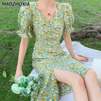 MAOZHUXIA กระโปรงเล็กชุดเดรสลายดอกไม้ผู้หญิงใหม่