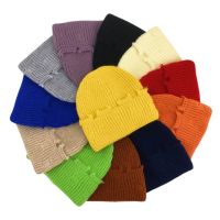 [A Flexible] หมวกฤดูหนาวผู้หญิงสีทึบถัก Beanies แฟชั่นอบอุ่น HatHip Hop Bonnet Hole Skullies Unisex Basic Cap