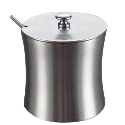 1pcs Stainless Steel Sugar Bowl Sanded Seasoning Condiment Pot Spice Salt Sugar Pepper Jar with Cover and Spoon Kitchen Tool