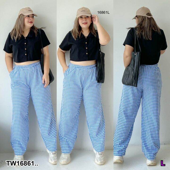 tw16861-เซท-2-ชิ้น-bigsize-เสื้อปกเชิ้ทครอป-กางเกงขายาว