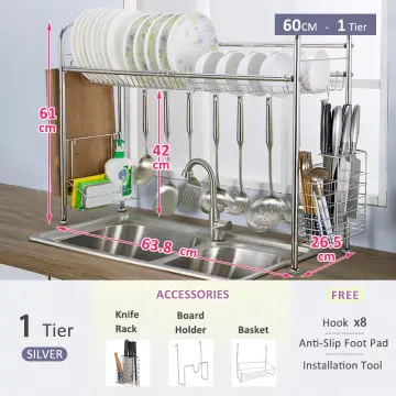 Rustproof 30KG Loading 3 Tier Stainless Steel Dish Drying Rack Foldable