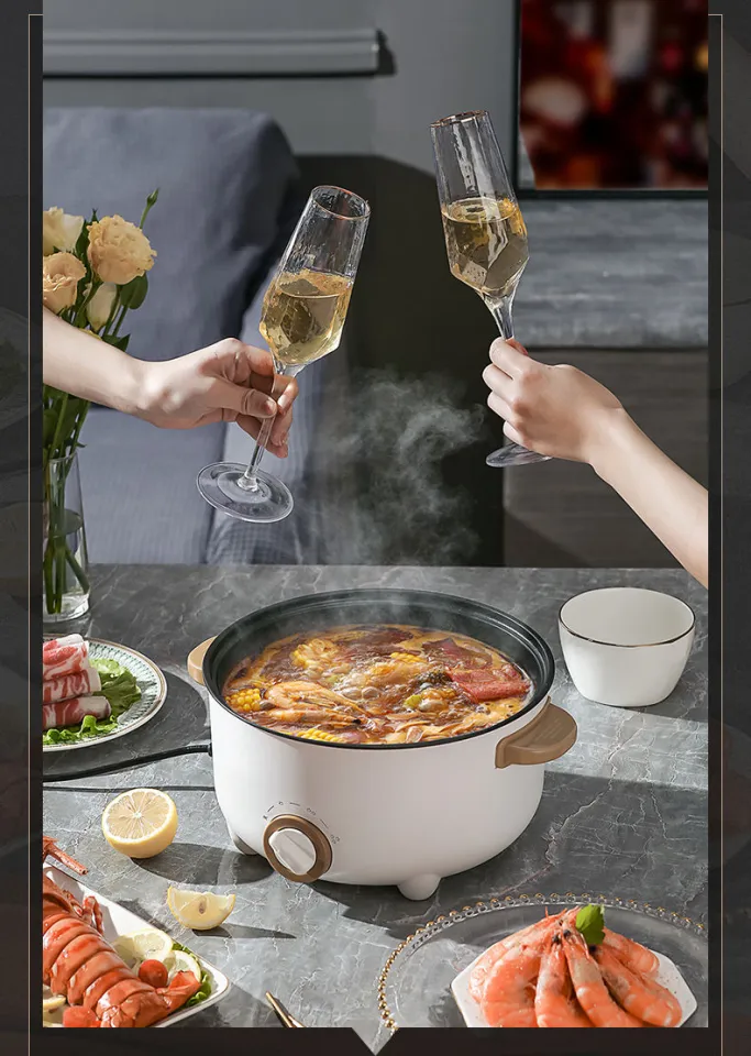 Electric Cooking Pot Electric Pot Mini Hot Pot Hot Pot Electric Cooking Pot 1.8L 400 to 800W Stainless Steel Inner Wall 2 Modes Overheating Protection