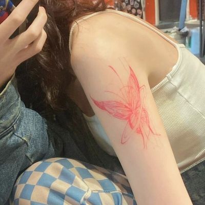 Pink sweet and cool bow girls chest thigh flower arm small fresh fairy personality waterproof and long-lasting tattoo stickers