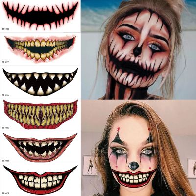 hot！【DT】►♗✳  1Pcs Stickers Horror Lips Big Mouth Tattoos Makeup Smile