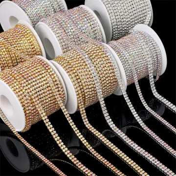 1 YARD 2mm Rhinestones Cup Chain Trim Blue AB Color With Gold Color Setting  SS6 Sold by 1 Yard 