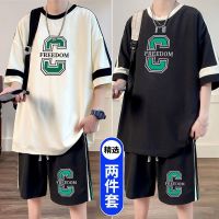 【hot seller】 Youth summer thin casual sports ins letter suit junior high school students round neck loose