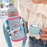 ❇۞✤ 2023 new insulation cup children go to school double cover cute water cup high-value portable oblique straw cup kettle