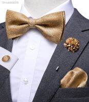 ❀∋ Hi-Tie Fashion Luxury Gold Business Wedding Bowties for Men Brooch Pocket Square Cufflinks Set Silk Bow Tie Necktie for Wedding