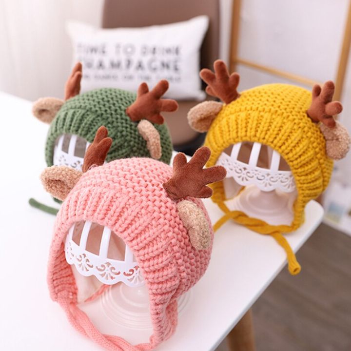น่ารักการ์ตูน-elk-หมวกเด็กอ่อนฤดูหนาวคริสต์มาสถักหมวกสำหรับเด็ก-warm-เด็กทารกเด็กผู้หญิงหมวกป้องกันหูเด็กหมวก-bonnet