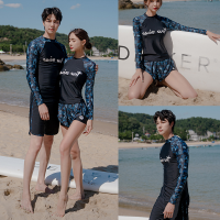 2023 Rash Guards ผู้ชายผู้หญิง2ชิ้นเสื้อแขนยาวกางเกงขาสั้นสีดำคู่ชุดว่ายน้ำท่องชุดว่ายน้ำ Rashguard Wetsuits