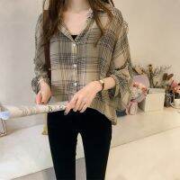 Early autumn of 2023 the new plus-size plaid shirt women long sleeve port flavor coat chic shirts 200 jins thin coat