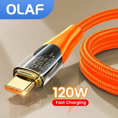 OLAF 120W Fast Charging Transparent USB C Cable for Xiaomi 13 12 Pro Huawei Samsung USB Type C With LED Data Cord 1/1.5/2M Docks hargers Docks Charger