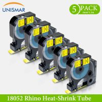 Unismar 5PK 18052เข้ากันได้สำหรับ DYMO อุตสาหกรรมความร้อนหดหลอด6มิลลิเมตรสีดำบนสีเหลืองสำหรับ DYMO แรด1000 3000 4200ฉลากพิมพ์