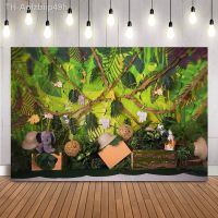 Aolzbiip49h Jungle Theme ฉากหลังสำหรับถ่ายภาพผจญภัย Baby Shower Portrait Photo Booth พื้นหลังทารกแรกเกิดเด็กเค้ก Smash Props