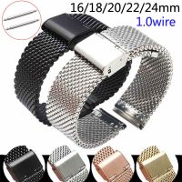 Replacement Watch Strap 16mm 18mm 20mm 22mm 24mm Stainless Steel ML Loop Meshed Watch Band Wrist Bracelet Fold Buckle Pins