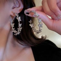 Rhinestones Butterfly Hoop Earrings New Korean Fashion Style Earring Jewelry For Women Girls Party Gift Shiny Y2k Earring