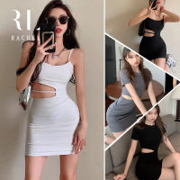 Mini Dress กระโปรงสั้น เดรสแขนสั้นคอกลม/เดรสสายเดี่ยวรัดรูป กระโปรงสั้น พร้อมส่ง มีให้เลือก 2 แบบ