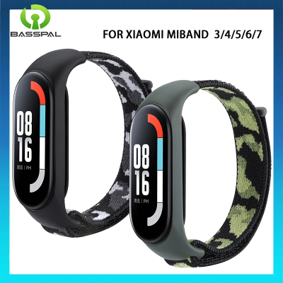 BassPal Nylon Camou-Flaged สายยืดกีฬาสำหรับ Mi Band 3 4 5 6 7สายรัดข้อมือสำรอง Miband 4 3สายรัดข้อมือสำหรับ Xiaomi Miband 5 6 7สายคล้อง