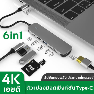 อะแดปเตอร์ฮับ USB Type C มัลติพอร์ต 6-in-1 4K 60Hz USB C HUB Docking Station Type C to HDMI 2.0 RJ45 PD 100W Adapter สำหรับ Macbook Air Pro iPad Pro M2 M1 PC Accessories USB 3.0 HUB