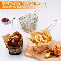 Mini Square Fry Basket Metal French Fries Chips Holder with Handle Desk Food Presentation Mesh Basket Kitchen Accessories Tools Colanders Food Straine