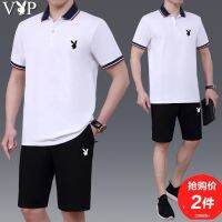 CODtianjia6731 ns short sleeve suit sports leisure loose two-piece dad花花公子中老年男士短袖套装运动休闲宽松两件套爸爸装/蓝莓