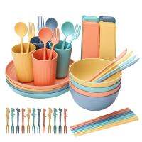 Straw Kitchen Utensils Dinnerware Sets For 4 Reusable Tableware Set Lightweight Unbreakable Dinnerware Dishwasher &amp; Microwave