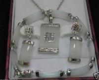Hot sale Jewellery white Natural jade necklace bracelet earring set jewelry
