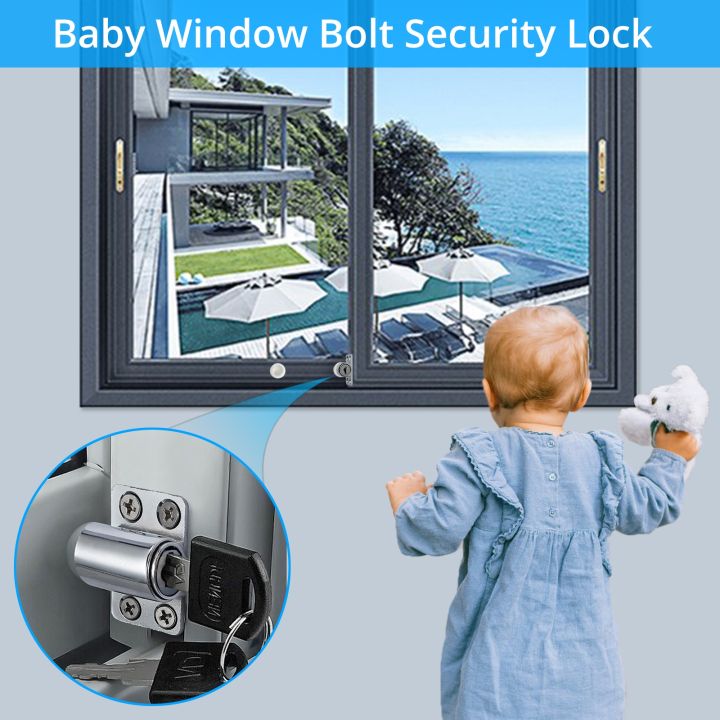 haotao-hardware-proster-ชุดจับประตูลานบ้านเลื่อนได้4ชิ้นสลักหน้าต่างล็อครักษาความปลอดภัยสีดำเพื่อความปลอดภัยของเด็ก