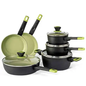 SAKUCHI non-stick cookware set 10 pcs, kitchen essential cookware sets with  grill pan, dishwasher safe