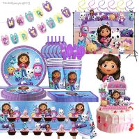 ▣☂ Gabby Dollhouse Cats Birthday Party Decoration Balloon Banner Cup Plate Tableware Game Figures Baby Shower Kids Party Supplies