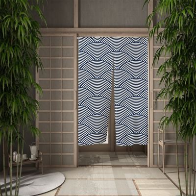 Fashion 2023 Ukiyo-e Japanese Door Curtain Wall Kanagawa Wave Printing Partition Kitchen Corridor North Decoration Restaurant Hanging Half Screen