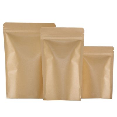 10pcs/lot Brown Stand Up Kraft Paper Aluminizing Bags Zipper Reusable  Paper Zip Lock Pouch Inner Aluminum Foil Food PackagingAdhesives Tape