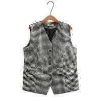 【มีไซส์ใหญ่】Plus Size XL-4XL Womens V-neck Plaid Vests Vintage Sleeveless Spring Autumn Female Outerwear