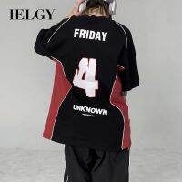 IELGY เสื้อยืดแขนสั้นทรงหลวมของผู้ชาย,เสื้อแบบหลวมอินเทรนด์จดหมายสไตล์มอเตอร์ไซค์ฤดูร้อน