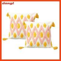 DANGL 2pcs 18X18นิ้ว ปลอกหมอนอิงโยน สีขาวสีชมพูสีเหลือง โบโฮ ปลอกหุ้มหลัง ตกแต่งด้วยการตกแต่ง พร้อมพู่ห้อย ปลอกหมอนทอลายกระจุก โซฟาที่นอนโซฟา