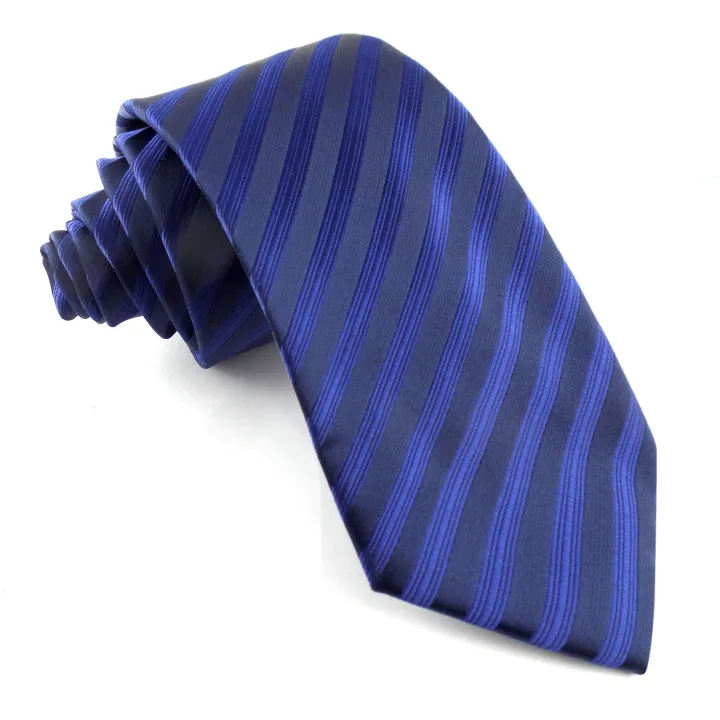 Armando Caruso Solid Color Necktie with Diagonal Stripes - Navy Blue ...