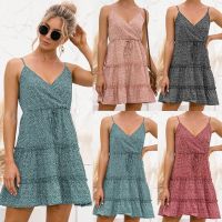 COD DSFGRDGHHHHH Holiday Women Sexy V Neck Floral Mini Dress Summer Beach Casual Boho Sling Dress