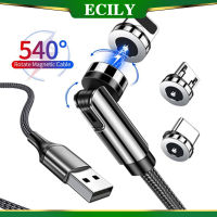 ECILY สายเคเบิลแม่เหล็กหมุนได้540ไมโครชาร์จที่รวดเร็ว3A สาย USB Type C สำหรับ I-Phone Xiaomi ที่ชาร์จแม่เหล็กสายสายรับส่งข้อมูลโทรศัพท์มือถือ1เมตร