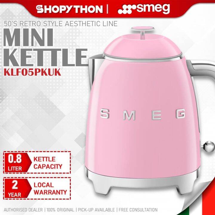 SMEG Mini Kettle KLF05PKUK Pink (0.8L/1400w) Aesthetic Line 50's Retro Style Electric Pemasak