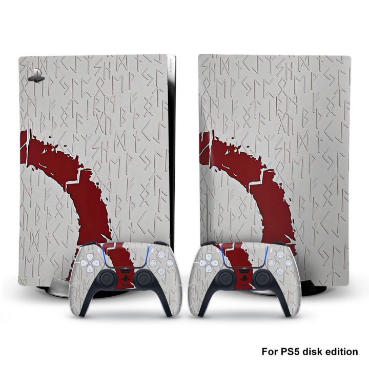 PS5แกะสลักแผ่นดิสก์รุ่นสติ๊กเกอร์สกินฝาครอบรูปลอกสำหรับคอนโซล PlayStation 5และ2ตัวควบคุม PS5ดิสก์สติ๊กเกอร์สกิน7