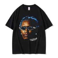 เสื้อยืดคุณภาพดี Rapper Young Thug Thugger Blue Rare Graphic T Shirt Mens Cool Hip Hop Oversized T-shirt Man Retro Cotton Short Sleeve Tee Shirt