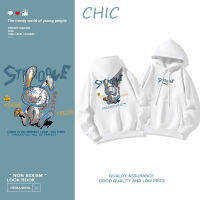 CHIC เสื้อฮู้ดแขนยาวพิมพ์ลายการ์ตูนกระต่ายสเปรย์พ่นสี สไตล์สบาย ๆ T0429